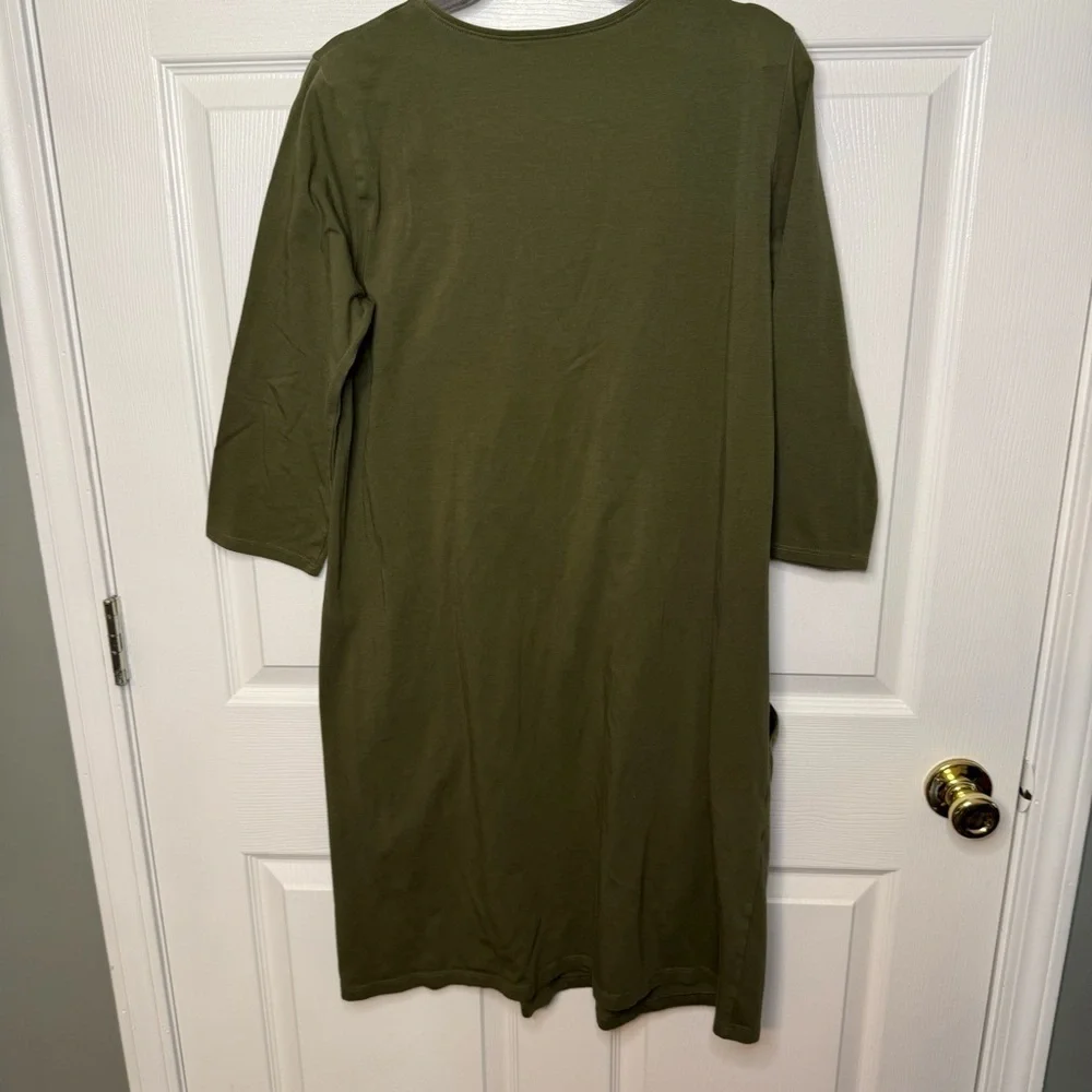 Eileen Fisher Olive Green 3/4 Sleeve Dress Organic Cotton Blend Size Small GUC - Picture 4 of 6